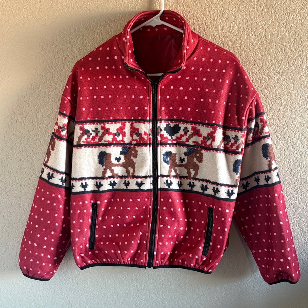Women's Red and White Patterned Ski Jacket